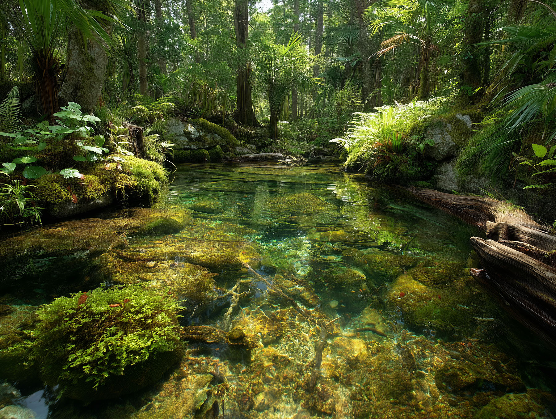 Langsam fliessendder Urwald Bach im asiatischen Regenwald