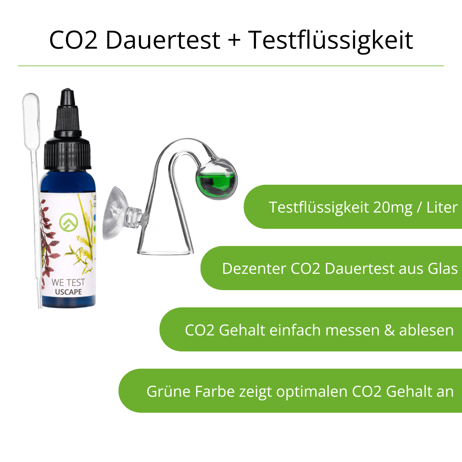 co2 dauertest glas mit co2 testfluessigkeit 20-30mg/l